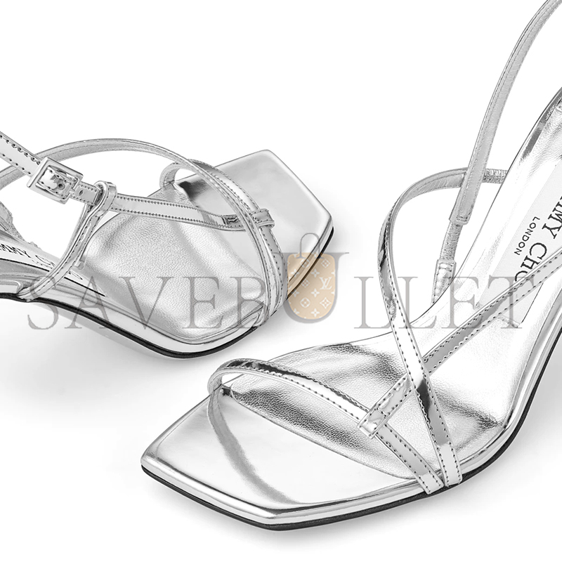 JIMMY CHOO ETANA 80 SILVER METALLIC LEATHER SANDALS ETANA80QUI